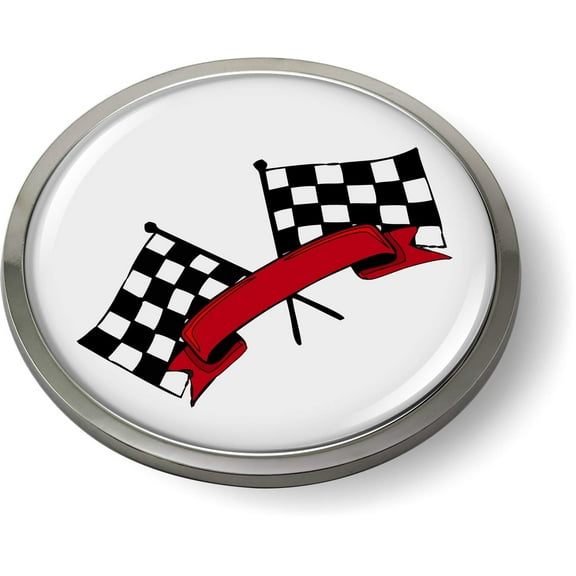 Racing Flags 3D Domed Emblem Badge Car Sticker Chrome Round Bezel