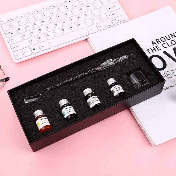 DINGYI Starry Sky Crystal Glass Fountain Pen Glitter Ink Dip Pen Set Signature Pen Gift Box Handmade Students Supplies He Qiyong unisex