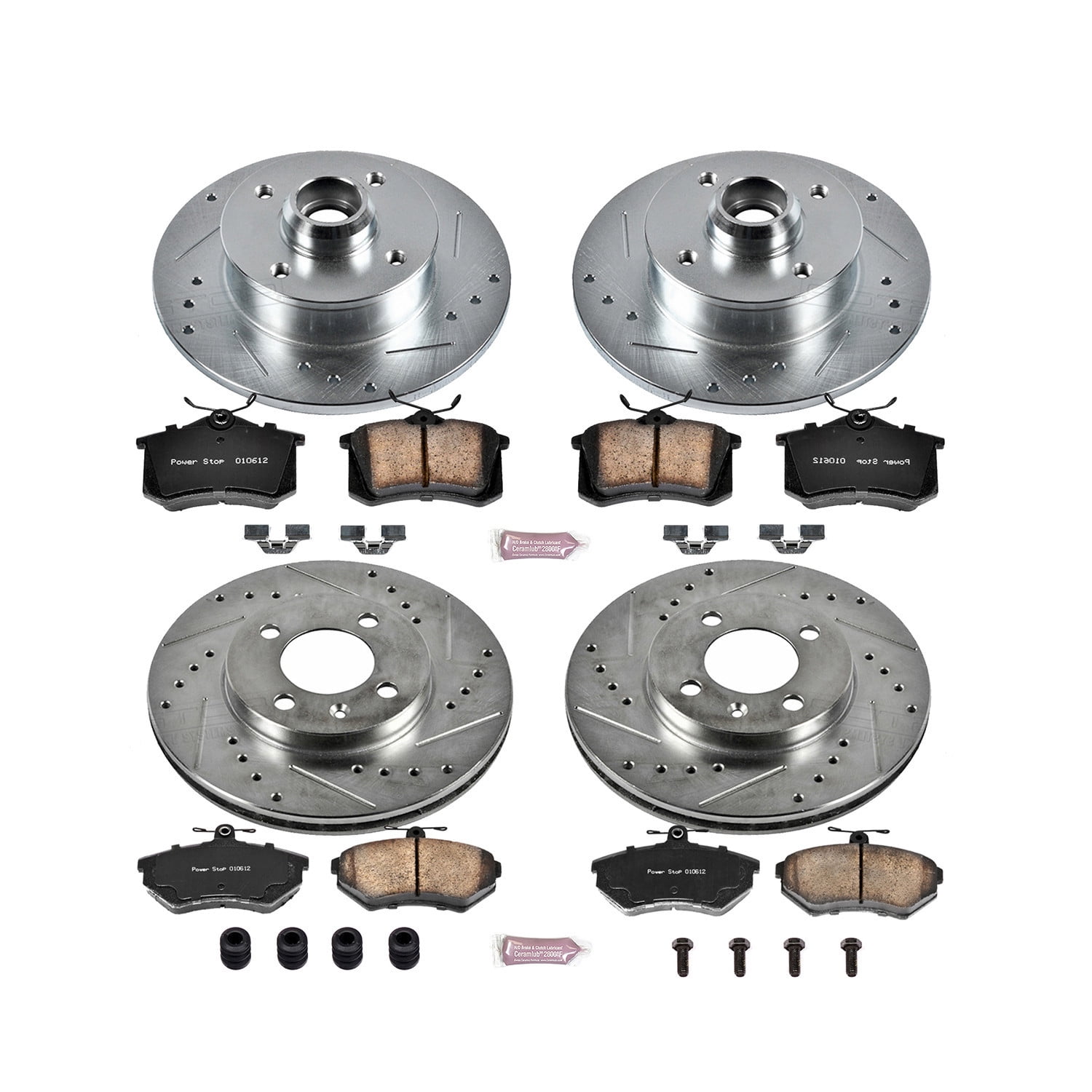 PowerStop Front and Rear Z23 Evolution Sport Carbon-Fiber Ceramic Brake Pad and Drilled & Slotted Rotor Kit Fits: VOLKSWAGEN Select Models K375