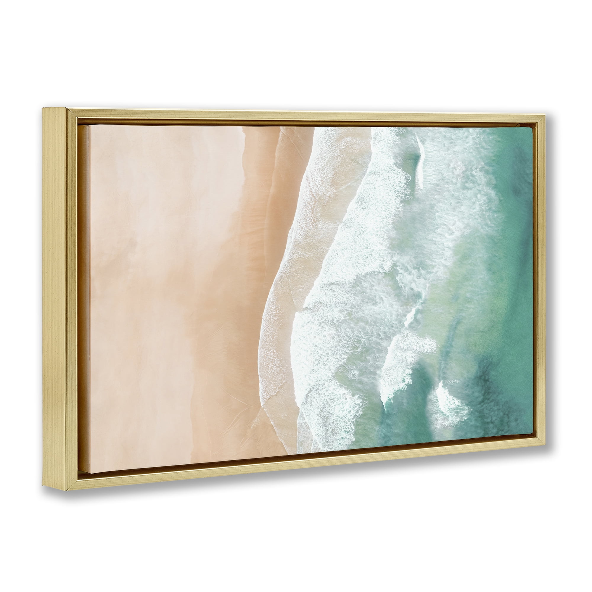 Stupell Industries Aerial Sea Waves Coastal Painting Gold Floater Framed Canvas Art Print Wall Art, 31 x 21