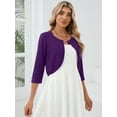 thumbnail image 3 of Chiclily Women's 3/4 Sleeve Cropped Cardigans Sweaters Lightweight Open Front Short Shrugs for Dresses, Purple XL, 3 of 6