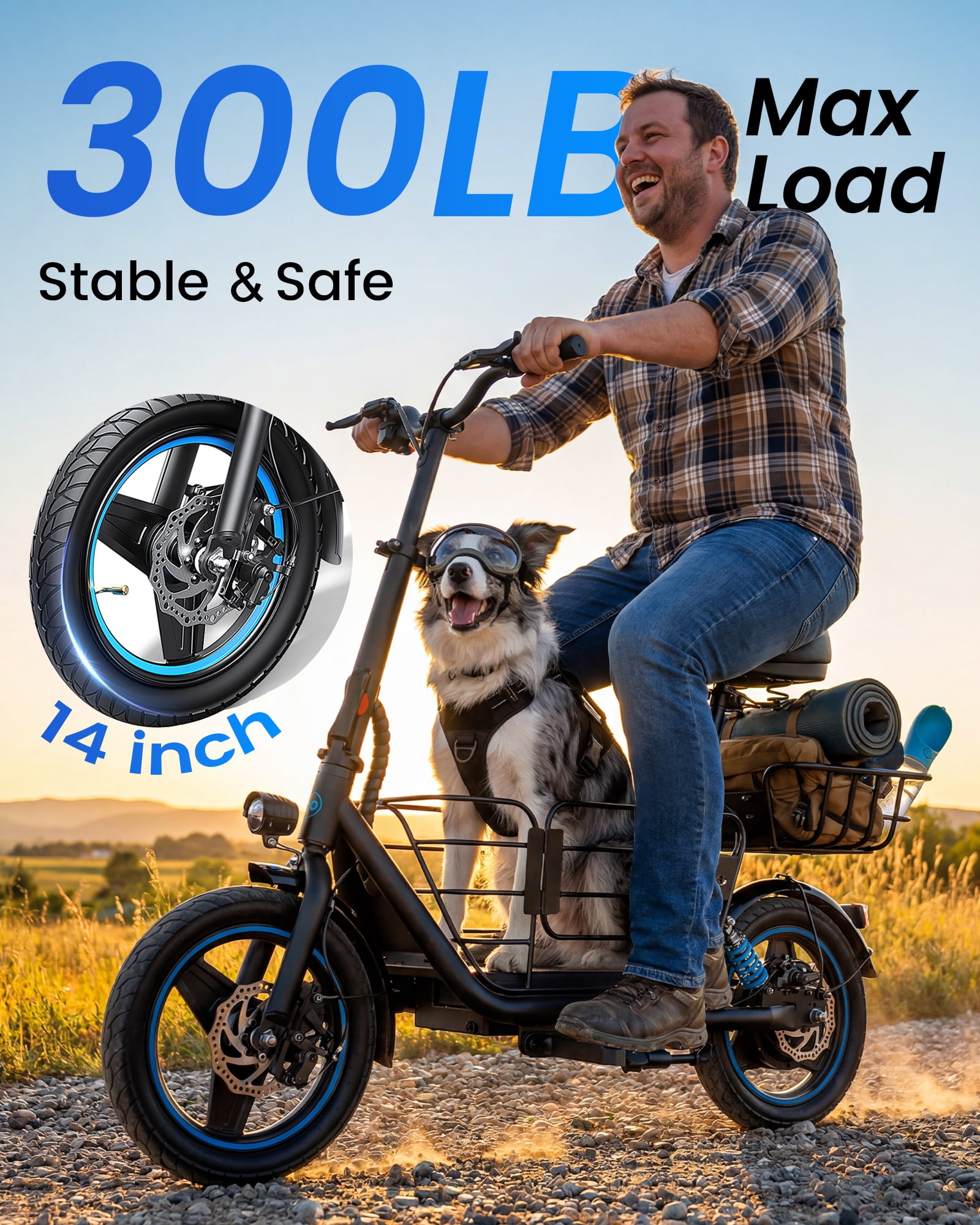 MIHOVER Electric Scooter with Seat for Adults & Medium Dogs, 650W Pet Scooter, 14" Tires, 30 Mile Range, 300 LBS, UL2272 Certified for Walks, Park Trips & Daily Rides