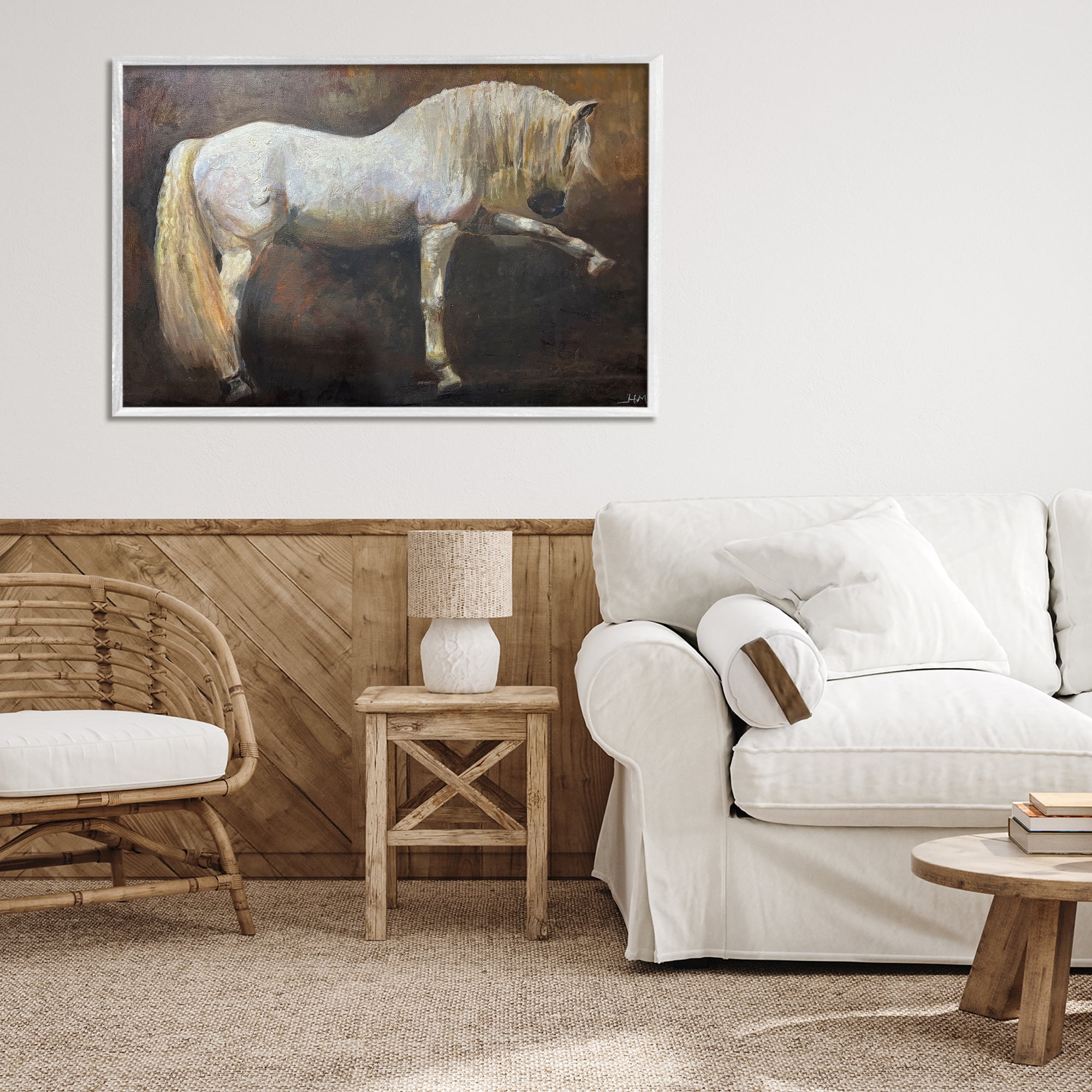 Stupell Industries Elegant White Stallion in Motion White Framed Giclee Art, design by Hilary McCarthy