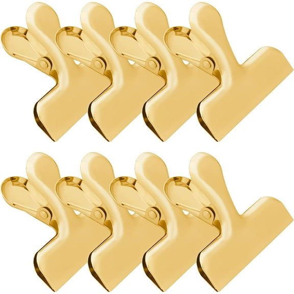 Funfery 8 Pack 3 Inch Stainless Steel Gold Chip Clips Bag Clips Large Clips for Food Packages,Food Clip Kitchen Clips for Snack,Strong Food Clips Snack Clips,Metal Chip Clips Heavy Duty Paper Clamps