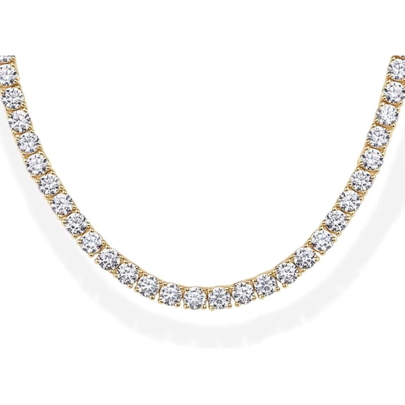 Leander 14K Gold Plated 3mm Simulated Diamond Tennis Necklace for Women | Tennis Chain | Chunky Long Gold Necklace for Women| Sizes 15" and 18"