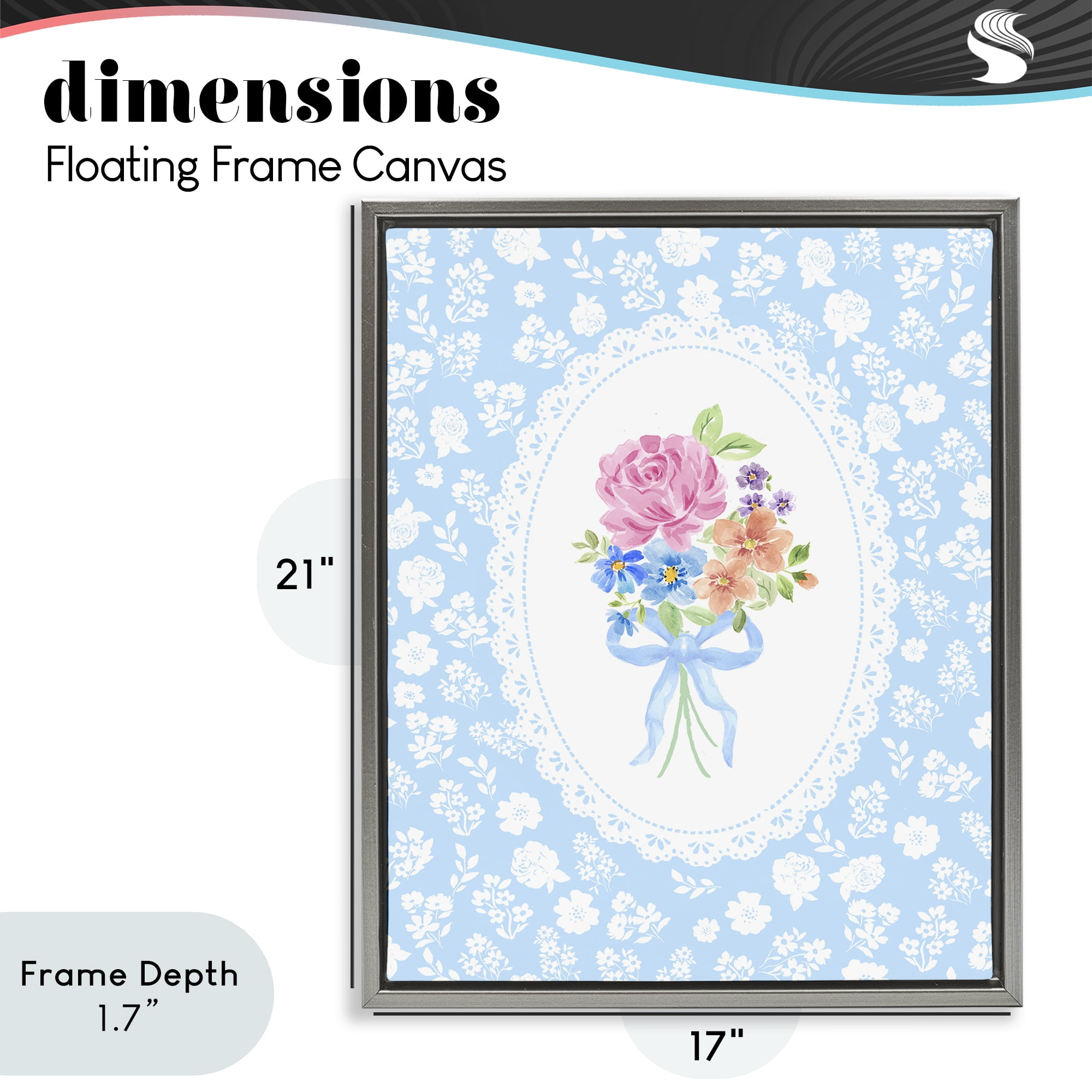 Stupell Industries Blue Feminine Bouquet Gray Framed Floater Canvas Wall Art, design by Corinne Haig