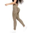 thumbnail image 2 of BVnarty Women's High Waist Tummy Control Cargo Leggings with Buttoned Pockets, Skinny Fit Athletic Trousers for Gym Workout Khaki M, 2 of 9