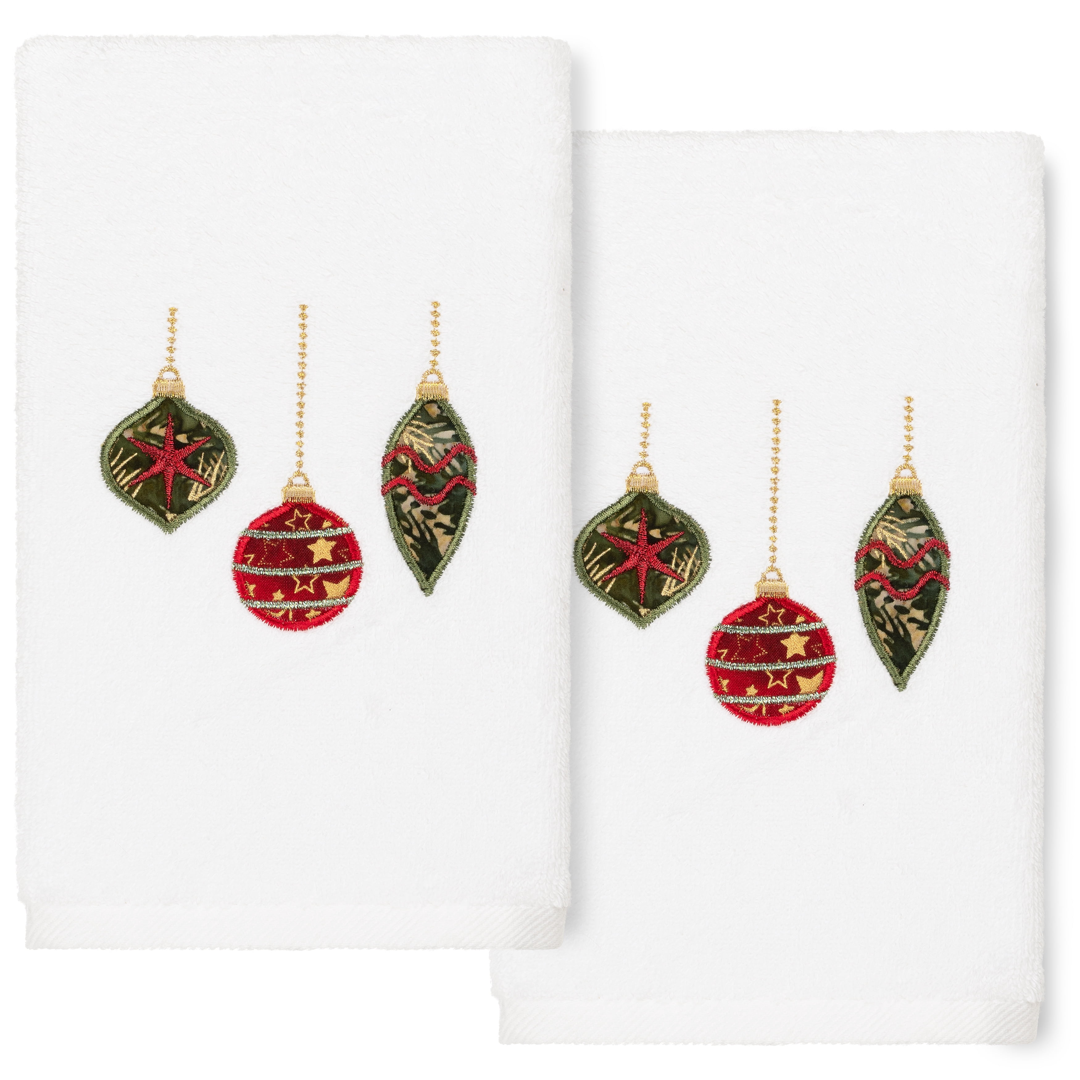 Linum Home Textiles Christmas Ornaments Embroidered Luxury 100% Turkish Cotton Hand Towels (Set of 2)