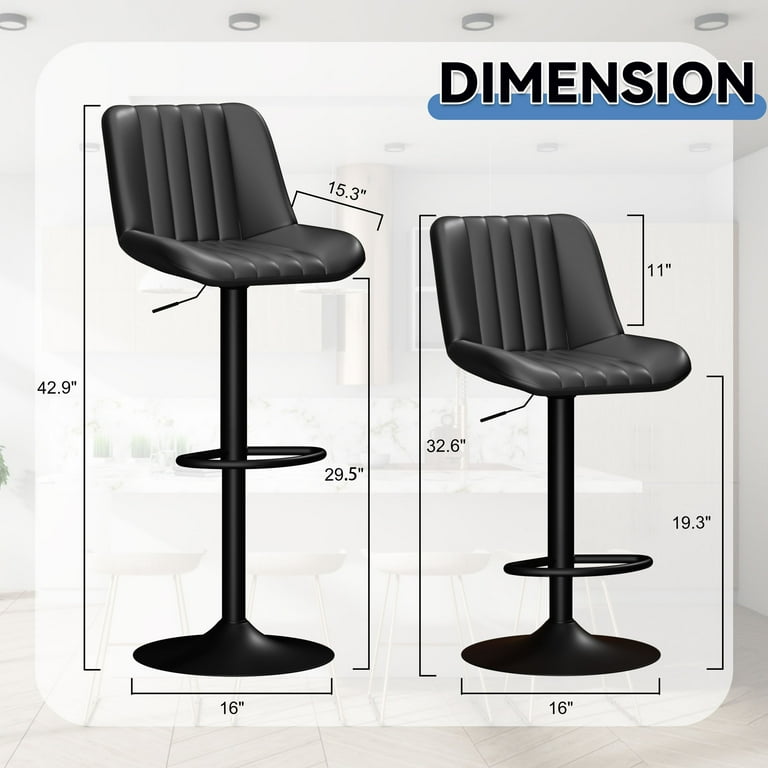 Walsunny Set of Adjustable Leather Bar Stools with Metal Backs