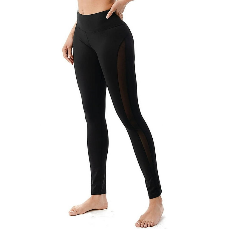 Women's Skinny Leggings Mesh Panel 4-way Stretch Sports Workout Breathable Yoga  Pants Black Small S21816 