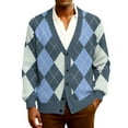 thumbnail image 2 of QHRMKOG Mens Cardigan Loose Fit Color Block Checkerboard Print Cardigan Sweaters Vintage Long Sleeve V Neck Button Up Cardigans Autumn Casual Knitted Ribbed Sweater Blue L, 2 of 7
