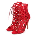 thumbnail image 5 of New Women Liliana Zia-4 Suede Gilly Tie Peep Toe Hollow Out Gladiator Bootie Sz, 5 of 5