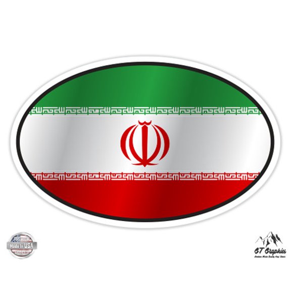 Iran Flag Oval - 3" Vinyl Sticker - For Car Laptop I-Pad Phone Helmet Hard Hat - Waterproof Decal