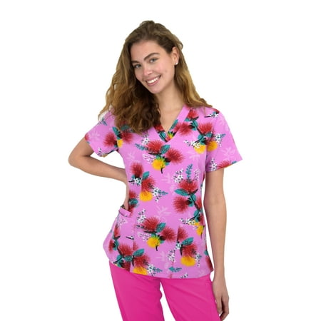 

Womens Medical Nursing Print Scrub Uniform Top GT Performance-Fuzzy Floral-XX-Large