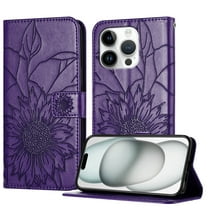 Wallet Phone Case for iPhone 12 Pro Max,Emboss Sunflower Design,PU Leather Flip Folding Kickstand,With Card Slots,Magnetic Closure Shockproof Protective Folio Wallet Phone Case,Darkpurple