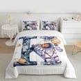 thumbnail image 2 of Homewish Letter K Monogrammed Bedding Comforter Set,Cartoon Astronaut Twin Comforter Sets,Watercolor Ink Painting Bedding Set For Kids,Microfiber Room Decorative Reversible,2pcs, 2 of 8
