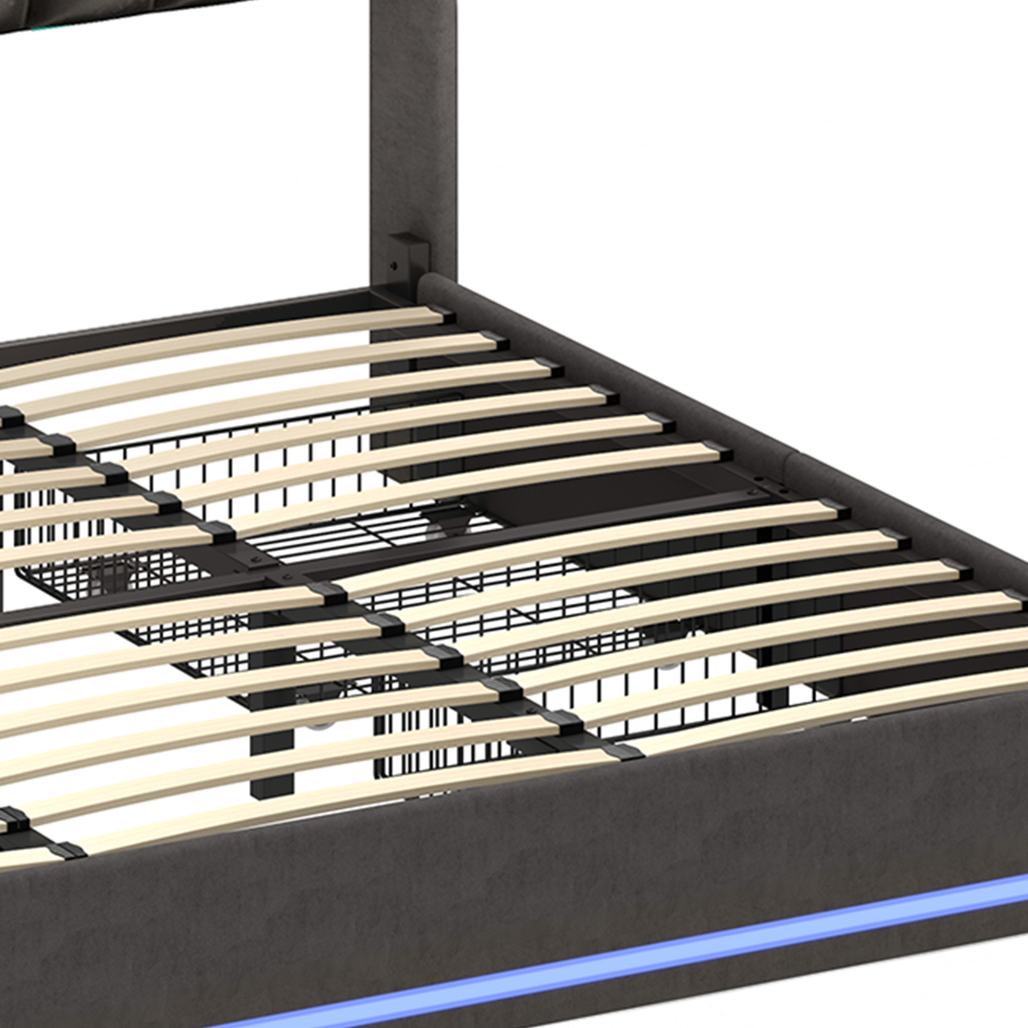 Uforic Upholstered Bed Frame with Charging Station & Drawers, King Size Bed Frame with LED Lights, Gray