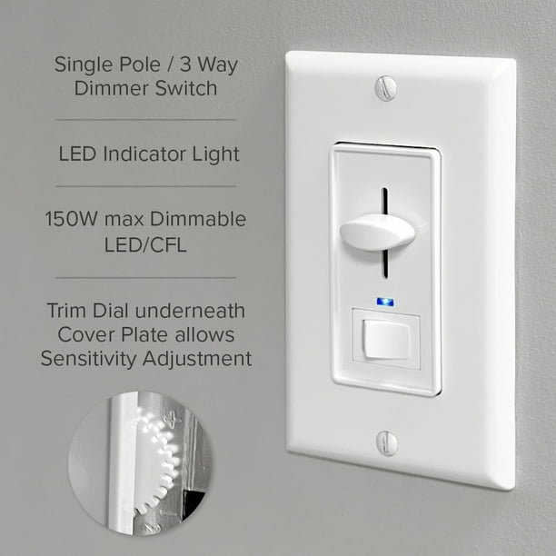 Maxxima 3-Way, Single Dimmer Switch 600W Indicator LED Compatible, Wall Included - Walmart.com