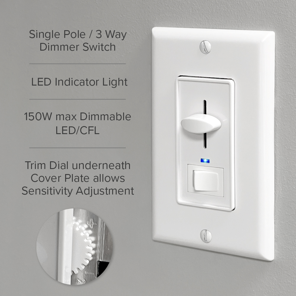 Maxxima Dimmer Electrical Light Switch - Featuring Blue Indicator Light, LED Compatible, 3-Way/Single Pole Use, 600 Watt Max, Dimmable Lamp and Lighting Control, Wall Plate Included - 2 Pack - image 4 of 7
