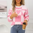 thumbnail image 5 of Tnhcen Women's Checkered Heart Print Sweater Loose Fit Acrylic Knit Top Soft Crewneck Pullover Casual Long Sleeve Comfort Wear Romantic Winter Style S-XL, 5 of 9