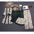 thumbnail image 2 of Pijama de seda de verano para mujer con almohadilla en el pecho, cárdigan estampado, ropa de casa fina de cinco piezas de seda, 2 of 5