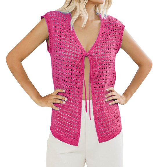 TIANZEN Ladies' Fashionable Cutout Sweater Short Sleeved Knitted Cardigan Lace Up Blouse Cardigan Knitted Formal Cardigan Long Sweater Duster for Women