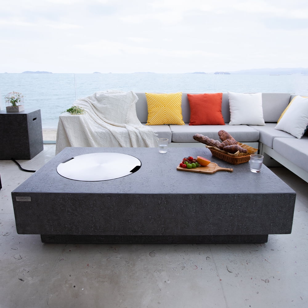 Elementi Metropolis Gas Fire Pit for Outside Outdoor Fire Pit Table Smokeless Fire Pit Concrete Rectangular Fire Table Patio Heater Fireplace 45000 BTUs - Grey, 56 x 32 Inches