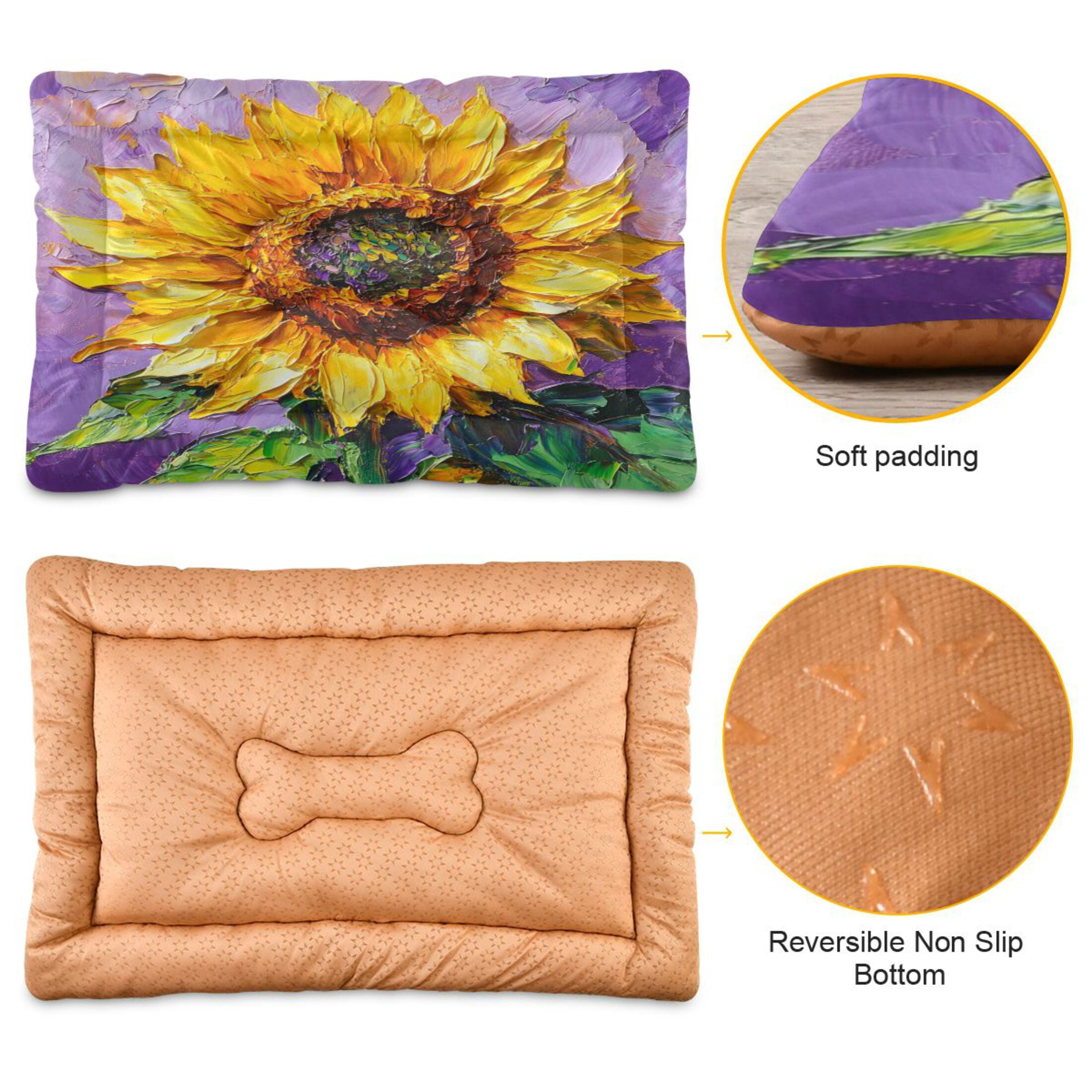 Qxltty Bright Yellow Sunflower Ped Pad Wear-resistant and Hard to Bite Through Sleeping Pad for Small Medium Large Dogs Winter Pet Bed 36×24in
