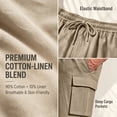 thumbnail image 3 of Ihhxva Men's Cotton Linen Cargo Pants Lightweight Casual Straight Leg Pants Elastic Drawstring Waist, Multiple Pockets Loose Fit Summer Beach Pants S-3XL, 3 of 10