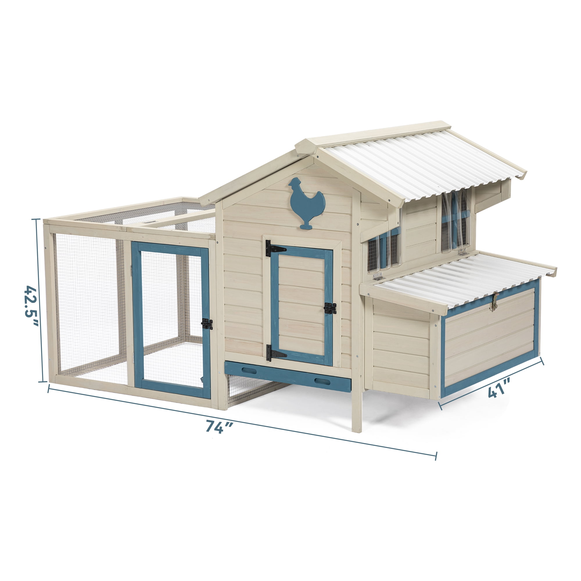 Pefilos 74" Outdoor Rabbit Hutches with PVC Roof, Hen House with Nesting Box for 5-7 Chickens Rabbit Cages for Removable Bottom, White Pefilos 74" Outdoor Rabbit Hutches with PVC Roof, Hen House with Nesting Box for 5-7 Chickens Rabbit Cages for Removable Bottom, White