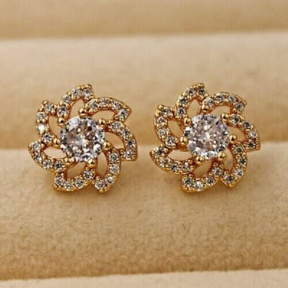 2Ct Lab Created Diamond Round Cut Cluster Flower Earrings 14K Yellow Gold Plated Sterling Silver