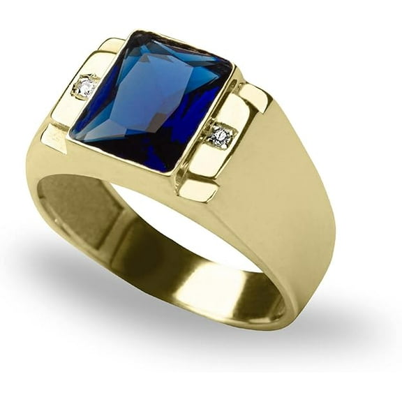 beryl_creation 1.50 Ct Emerald Cut Blue Sapphire Wedding Engagement Band Pinky Ring 14K Yellow Gold Plated 925 Sterling Silver For Men's -4