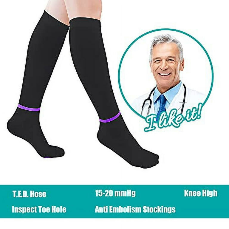 T.E.D. Anti Embolism Stockings Thigh High Knee High for Women Men, 15-20  mmHg Compression TED Hose with Inspect Toe Hole