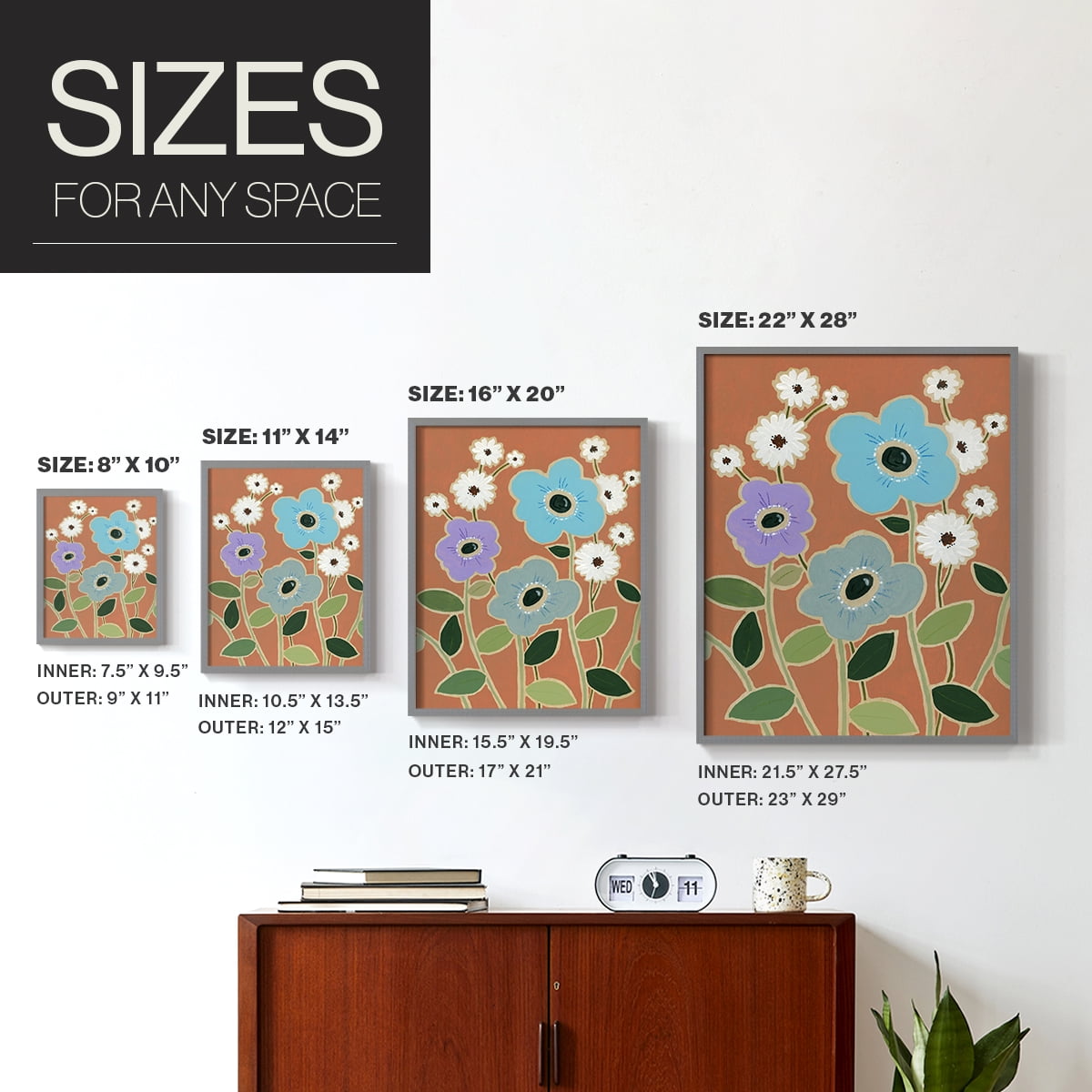 Woodblock Floral IV Framed Print - Solid Wood in Single Picture Frame Solid Wood 2 Framed Print