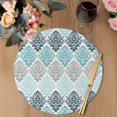 thumbnail image 3 of Teal Boho Flowers Round 13 Inch Placemats Set of 4, Modern Luxurious Ombre Geometric Floral HeatResistant Non Slip Place Mats for Dining Table, Wipeable Braided Kitchen Table Mats for Housewarming, 3 of 9
