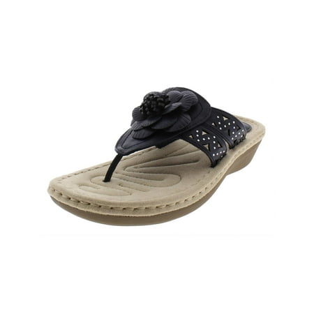 Cliffs by White Mountain Womens Cynthia Faux Leather Thong Wedge Sandals