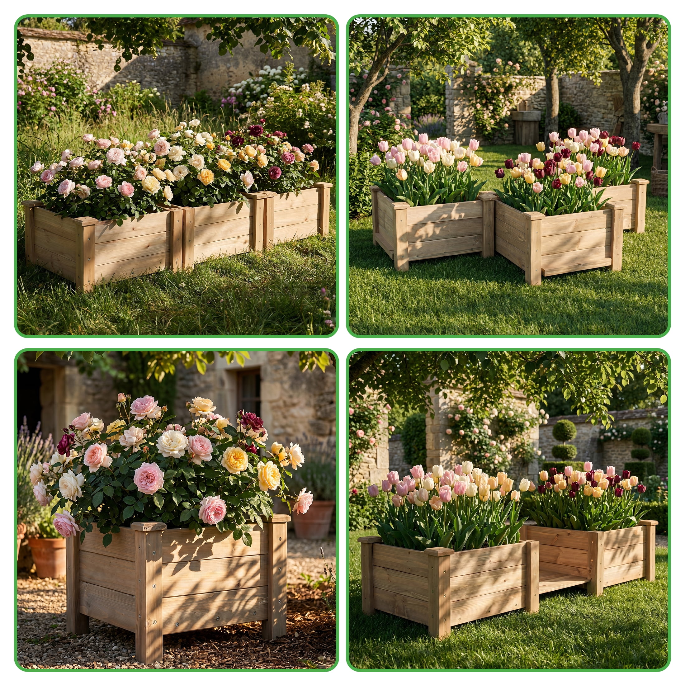 ORFELD 43.8" Solid Wood Garden Bed with 3 Separate Planter Boxes for Flexible Combination, Garden Box for Outdoors, Gardens, Courtyards, and Balconies