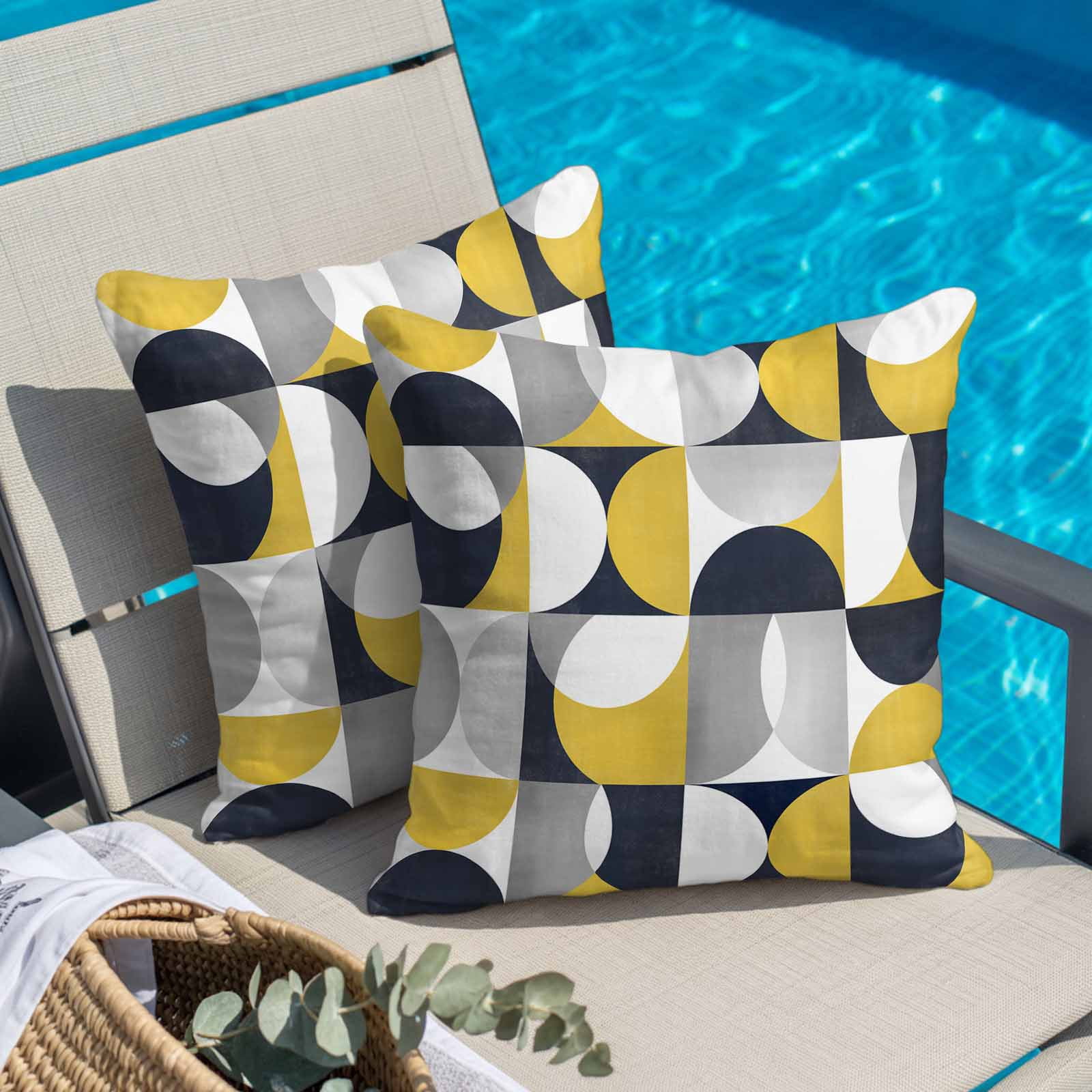 Pillow Covers 26x26 Inch, Modern Yellow, Linen Pillowcase with Invisible Zipper, Vintage European Geometric Grey Decorative Throw Pillow Covers Cushion Case for Couch Sofa Bed Living Room