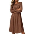 thumbnail image 4 of Lnmiateer Women Striped Long Sleeve A Line Midi Dress Loose Lightweight Breathable Summer Fall Work Beach Vacation Outfit, 4 of 7