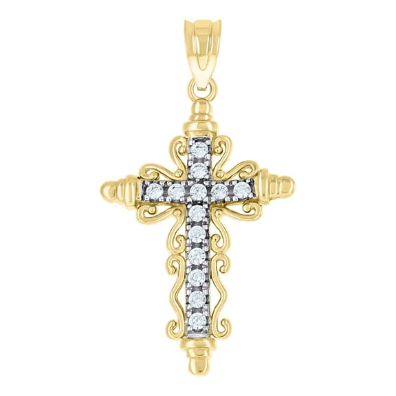 10kt Real Gold Two-Tone Cubic-Zirconia Womens Cross Religious Charm Pendant