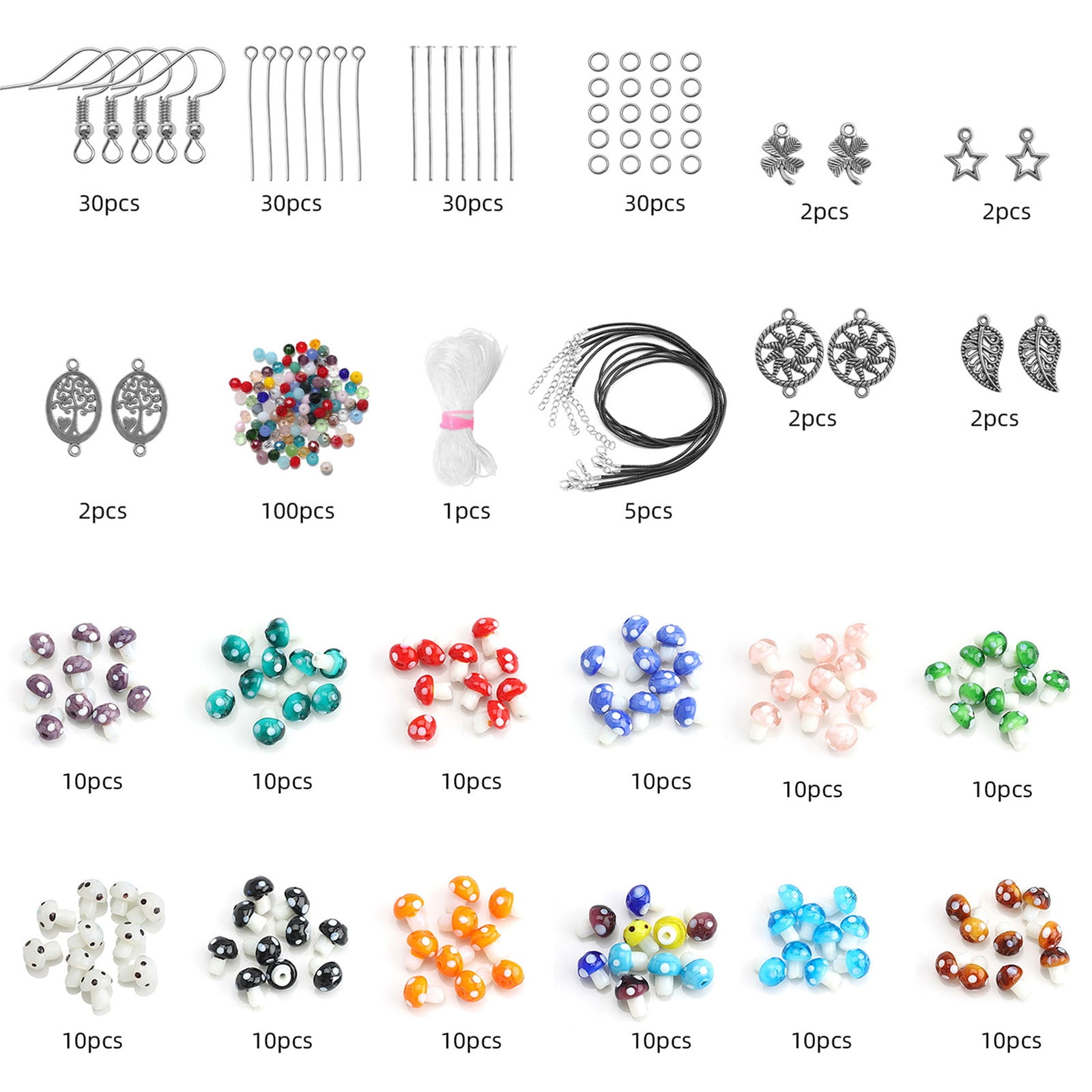 CIYISON 15Girds Mixed Color Bead Kit Mushroom Shape Lampwork Glass Bead with 2mm Hole
