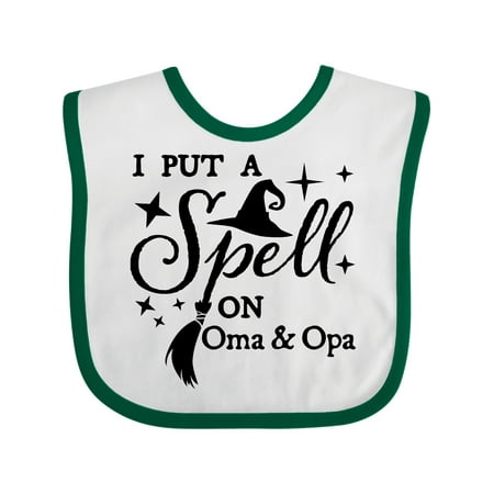 

Inktastic I Put a Spell on Oma and Opa Witch Hat and Broom Gift Baby Boy or Baby Girl Bib