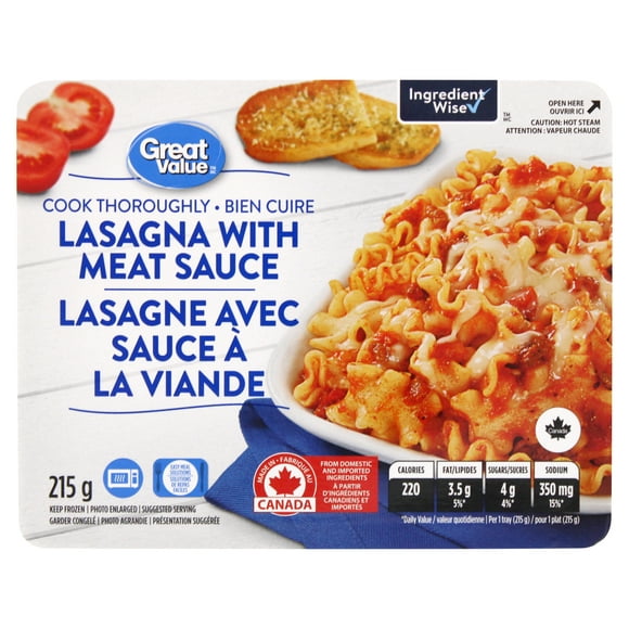 Lasagne avec sauce à la viande Great Value 215 g