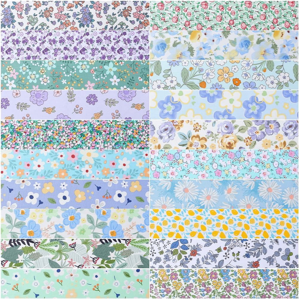 40Pcs Cotton Floral Jelly Roll Fabric 39 x 2.6in Cotton Quilting Bundle Precut Patchwork Spring Summer Flower Quilting Strip Chinoiserie Fabric for Blanket Rug Uolstery Home Decor Crafts 1set