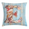thumbnail image 1 of Letter E Throw Pillow Cushion Cover, Stylized E Font Different Lively Seashells Exotic Underwater Life, Decorative Square Accent Pillow Case, 16 X 16 Inches, Pale Blue Ivory Dark Coral, by Ambesonne, 1 of 2