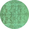 thumbnail image 1 of Ahgly Company Machine Washable Indoor Round Oriental Turquoise Blue Traditional Area Rugs, 7' Round, 1 of 4