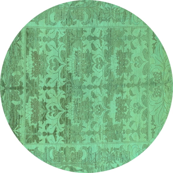 Ahgly Company Machine Washable Indoor Round Oriental Turquoise Blue Traditional Area Rugs, 7' Round