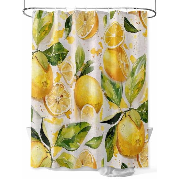 Shower Curtain Lemon Leaves Shower Curtains for Bathroom, Waterproof Polyester Shower Curtain Set with Hooks, Extra Long 72" x 84" Yellow Green