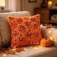 thumbnail image 5 of 3D Flocked Pumpkin Lantern Throw Pillow Cover, Orange Textured Pumpkin Face Square Decorative Cushion Case, Cozy Farmhouse Fall Halloween Sofa Accent Pillowcase, 5 of 7