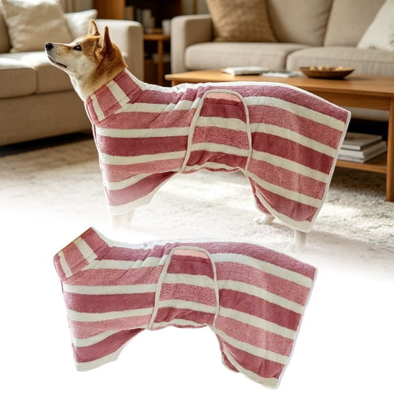 Quick Drying Dog Bathrobe Striped Pet Dressing Gown - Super Absorbent Soft Fabric Dogs Towel Robe with Adjustable Belly Band, Hooded Microfiber Drying Coat for Small Medium Dogs Cats After Bath